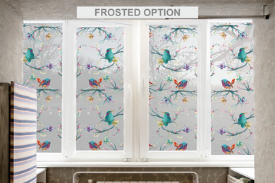 Butterflies and Birds on Branches Stained Glass Window Film