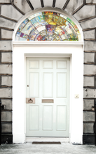 Load image into Gallery viewer, large white door with Kaleidoscopic Semi Circular fanlight glass window film installed on fanlight large white door with Kaleidoscopic Semi Circular fanlight glass window film installed on fanlight 